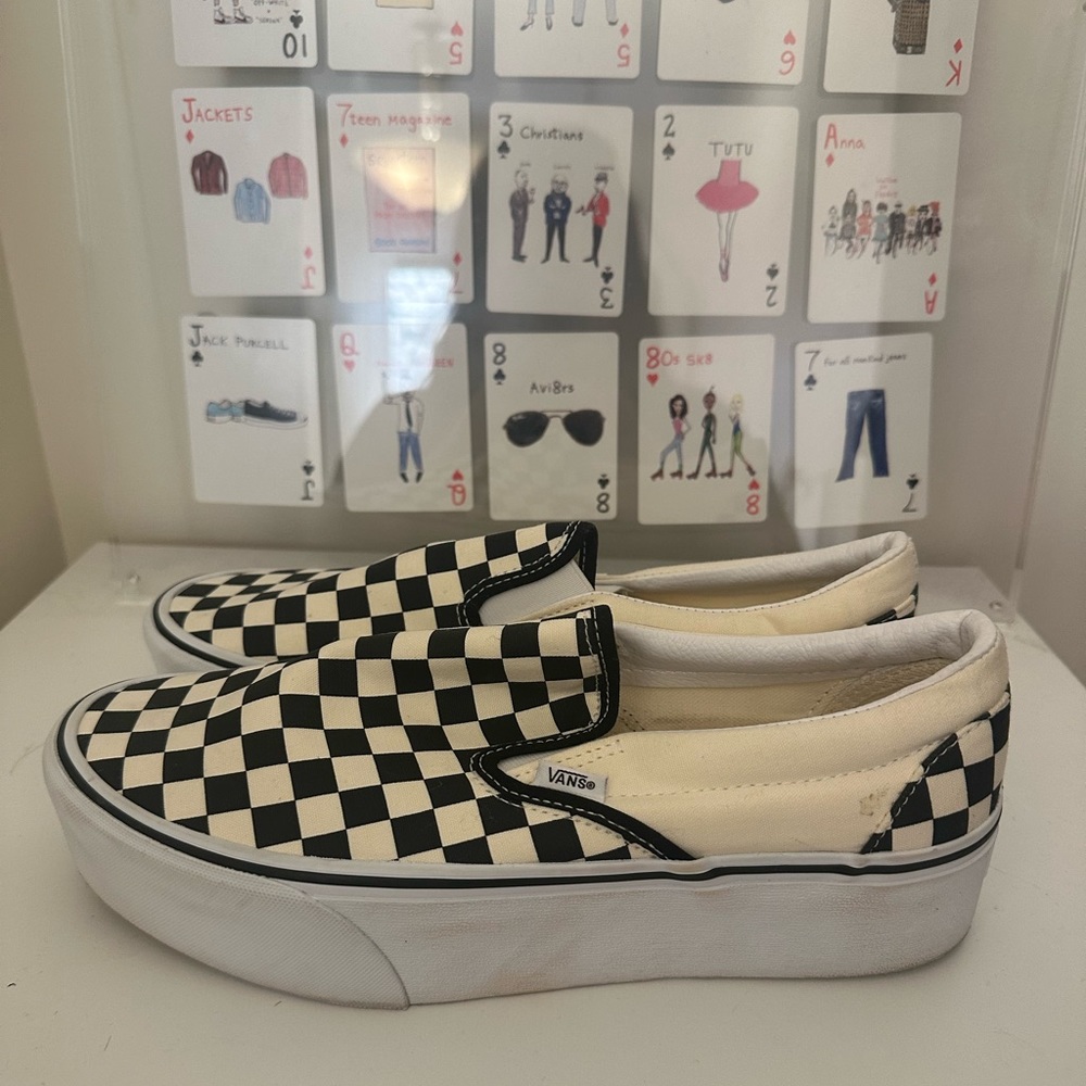 Lightly worn Vans Checkered Print Slip on Platform